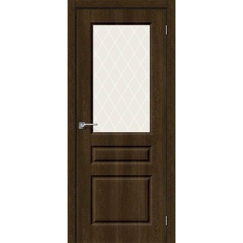 Купить межкомнатную дверь Скинни-15 Dark Barnwood со стеклом White Crystal | Лофт